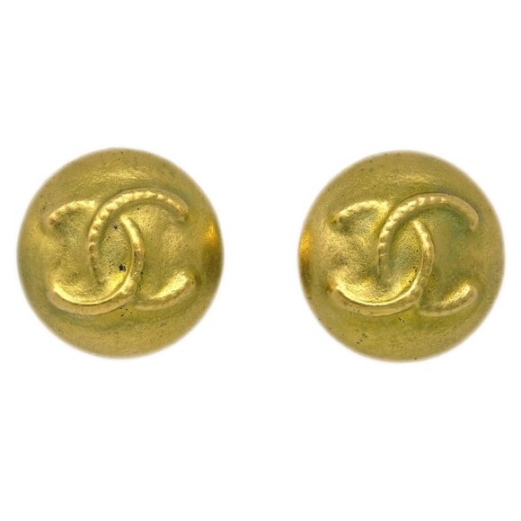 Chanel Button Earrings Clip-On Gold 95C - Picture 1 of 4